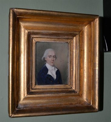 Lot 1023 - English School (19th century) Portrait of a gentleman, watercolour on ivory, monogrammed ";T C"