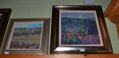 Lot 1029 - Martin Dutton (Contemporary), ";View of Minerbes";, signed oil on board, together with a...