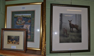 Lot 1035 - John Naylor, Study of deer in a wood, pastel, signed and dated 2002; together with three...