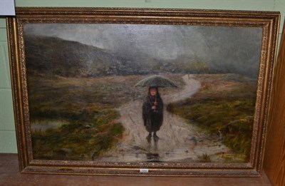 Lot 1042 - George W. Aikman ARSA (British, 1831-1905) Scottish moorland scene with figure holding...