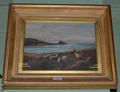 Lot 1050 - William Fitz (American, fl.1880-1915) Coastal landscape with sheep, signed (lower right), oil...