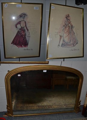 Lot 1056 - A 19th century gilt overmantle mirror together with two fashion prints by Jane Robinson