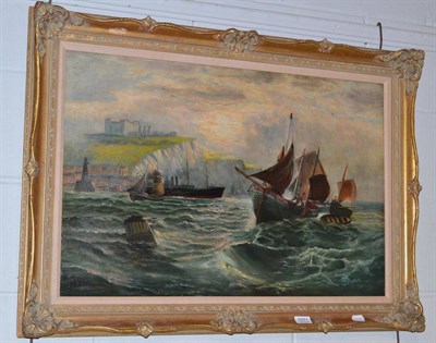 Lot 1071 - Follower of William Thornley (fl.1859-1898) Shipping off Dover, with sailboats and steamship,...