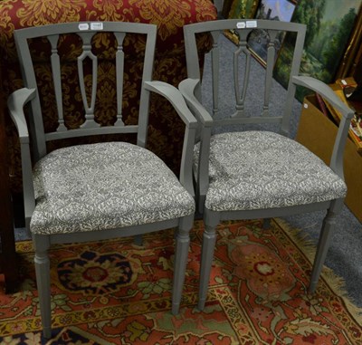 Lot 1149 - A pair of grey painted open arm chairs