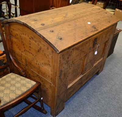 Lot 1161 - A Scandinavian pokerwork domed trunk of large proportions