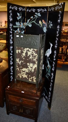 Lot 1170 - A modern Chinese bedside cupboard together with a modern Japanese lacquered three fold screen and a