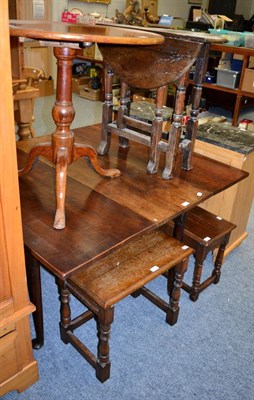 Lot 1173 - A mahogany tripod table, a small oak gateleg table and two small occasional tables (4)