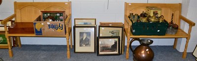 Lot 1186 - A pair of modern panelled hall oak benches