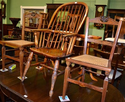 Lot 1222 - A 19th century elm seated spindle back Windsor armchair, together with a pair of yew occasional...