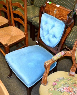 Lot 1261 - A mother-of-pearl inlaid occasional chair with blue upholstery