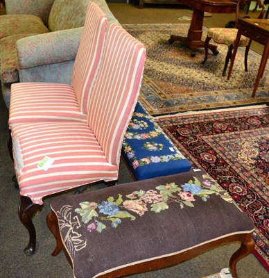 Lot 1264 - Two upholstered stools and a pair of mahogany chairs (4)