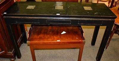 Lot 1272 - A Chinese ebonised serving table inset with bronze plaques decorated with calligraphy