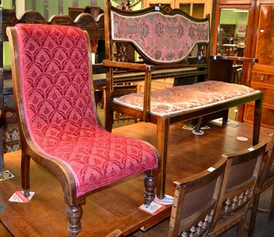 Lot 1297 - An Edwardian line inlaid settee and a slipper nursing chair (2)