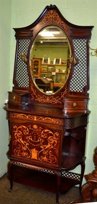 Lot 1319 - An Edwardian inlaid mahogany mirror backed sideboard, the upper section with oval mirror plate...