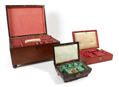 Lot 1437 - A 19th century work box, with hinged lid enclosing a pink papered lift out tray, with small...