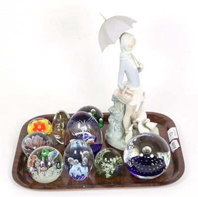 Lot 12 - A collection of glass paperweights including Caithness and a Lladro figure