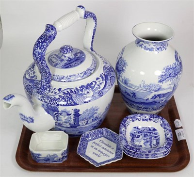 Lot 33 - Large Spode Italian pattern kettle; vase; and dishes; together with a Spode chocolate dish