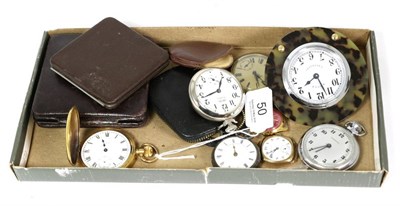Lot 50 - A gents Vertex wristwatch, a gold plated Waltham pocket watch, a silver fob watch and five...