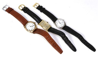 Lot 61 - A 9 carat gold cushion shaped wristwatch and a silver cushion shaped wristwatch, both signed...