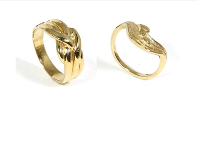 Lot 63 - A 9 carat gold leaf motif ring, the curved band with bright polished leaves to a brushed...
