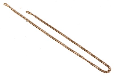 Lot 79 - A 9 carat rose gold curb link albert chain, with two clips, length 51cm