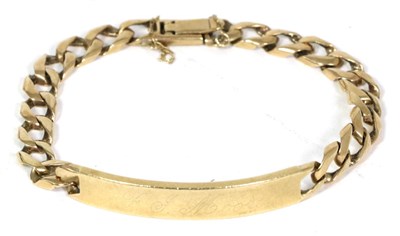 Lot 84 - A 9 carat gold Cuban link identity bracelet, length 20cm, engraved