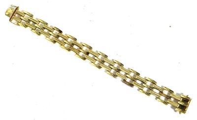 Lot 97 - A brick link bracelet, of rounded and ridged links, length 19.5cm, 1.5cm wide, stamped '585'