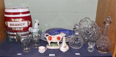 Lot 119 - A ceramic brandy barrel; a pair of glass tumblers engraved ";Lord Nelson For Ever";; a cow creamer