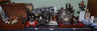 Lot 134 - A shelf including an antler handled carving set, various silver plate, collectors items...