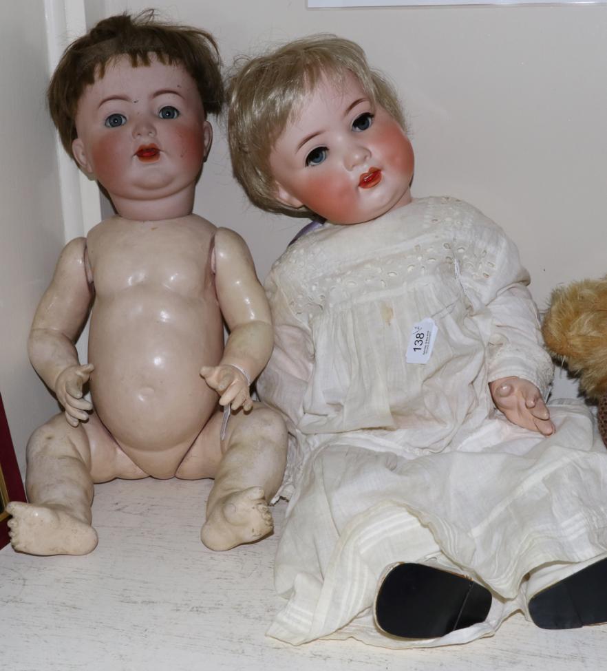 Lot 138 - Heubach Koppelsdorf bisque socket head doll, impressed 300.12, with sleeping blue eyes, blond...