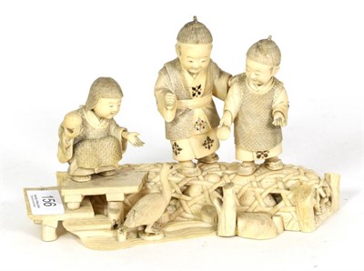 Lot 156 - A Japanese ivory okimono, Meiji, children and goose