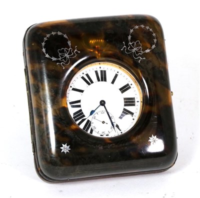 Lot 158 - A tortoiseshell cased travelling timepiece, lever movement, nickel cased watch