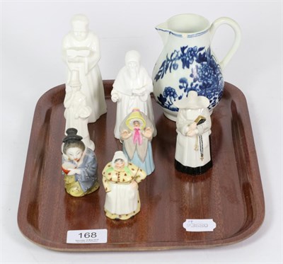 Lot 168 - Two Royal Worcester candle snuffers, nun and granny, puce backstamp, three white glazed candle...