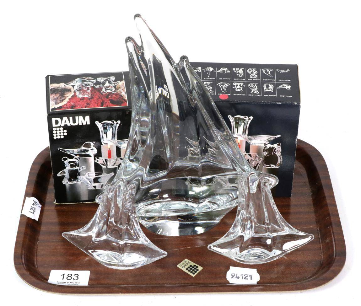 Lot 183 - Three Daum glass models of sailing yachts, the largest 24cm high (3)