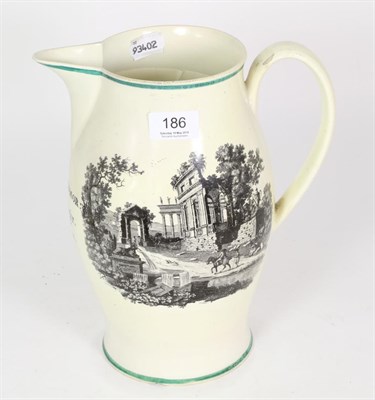 Lot 186 - A large Documentary creamware jug, Liverpool, 'H. Maysmor', with classical ruins vignette, 27cm...