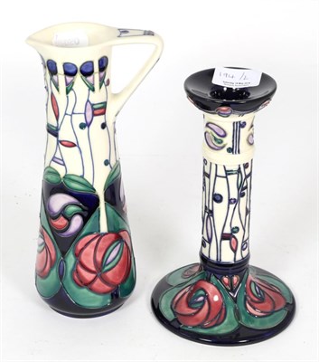 Lot 194 - A modern Moorcroft pottery Tribute To Charles Rennie Mackintosh pattern candlestick, designed...