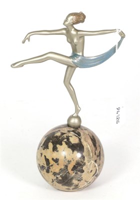 Lot 204 - An Art Deco spelter figure of a dancer on a marble orb base&nbsp