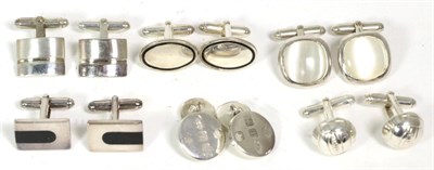 Lot 250 - Six pairs of silver cufflinks