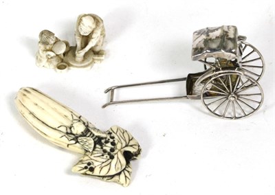 Lot 256 - A Chinese silver cart; a 19th century Japanese ivory group, signed; and a 19th century Japanese...