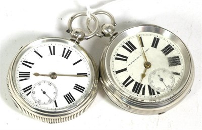 Lot 264 - Two silver open faced pocket watches, both cases with Chester hallmarks, lever movements with...
