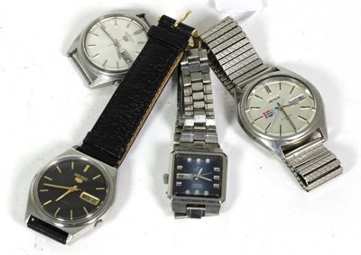 Lot 268 - Three automatic calendar centre seconds gents wristwatches, signed Seiko, one dial signed...