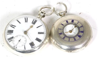Lot 271 - A silver open faced pocket watch, lever movement unsigned, London hallmark for 1886, and a...