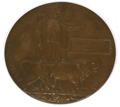 Lot 273 - A World War I bronze death plaque for John Henry Quinn