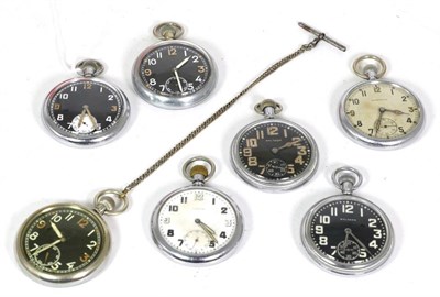 Lot 274 - Seven military pocket watches, two signed Waltham, Damas, Leonidas and three unsigned, case...