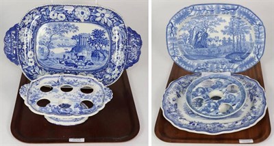 Lot 300 - Two 19th century blue and white transfer printed egg stands; a Davenport Tudor Mansion pattern oval