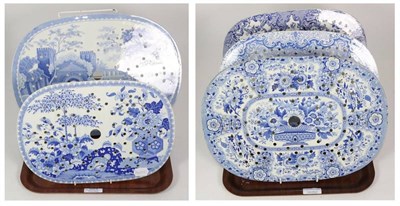 Lot 304 - A Spode Castle pattern transfer printed blue and white drainer, together with four other 19th...