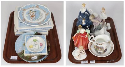 Lot 305 - Assorted decorative ceramics including snowman plates, two Royal Doulton ballet figures, three lady