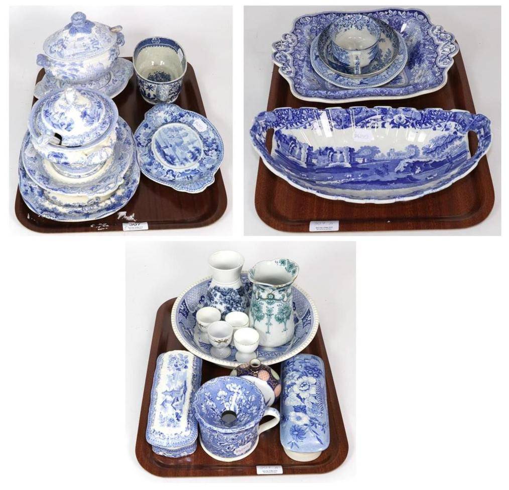 Lot 307 - A group of 19th century English blue and white transfer printed wares including: an Italian Scenery