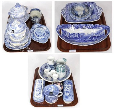 Lot 307 - A group of 19th century English blue and white transfer printed wares including: an Italian Scenery