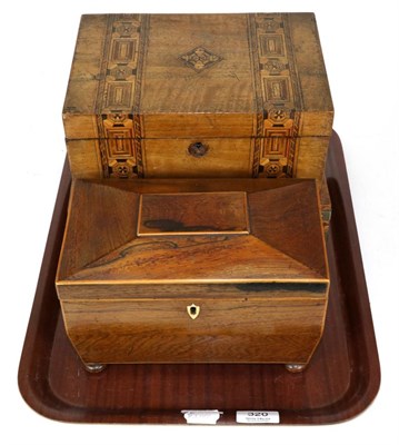 Lot 320 - A Regency rosewood two division tea caddy together with three further table boxes
